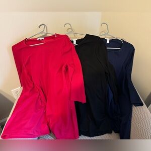 SET OF 3 - Denim & Co Women's Long Sleeve Tops - Red, Black, and Blue - Large